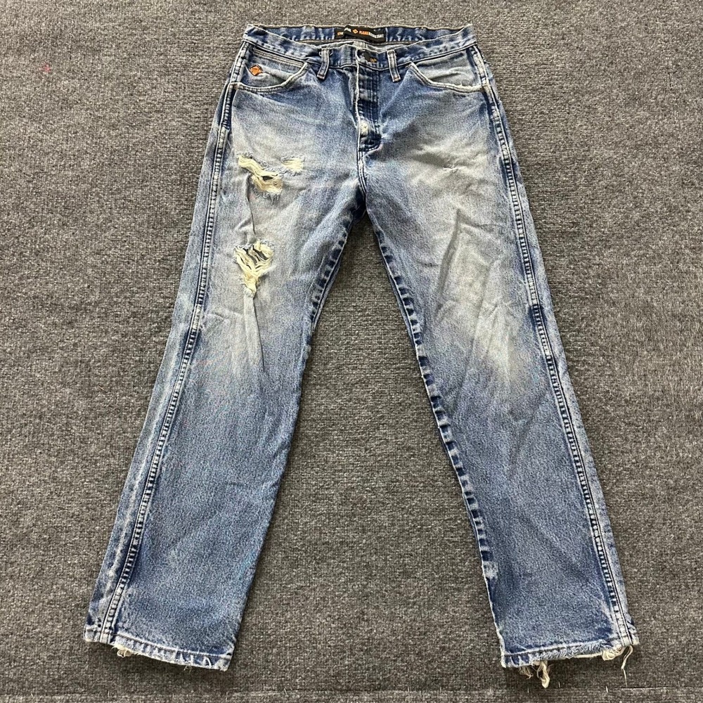 Wrangler Jeans Mens Size 33x32 Blue FR13MWZ Flame Resistant Distressed Workwear